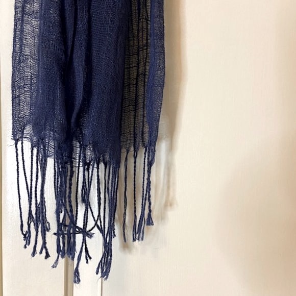 Gauzy Scarf With Fringe - Indigo Blue - Picture 4 of 4